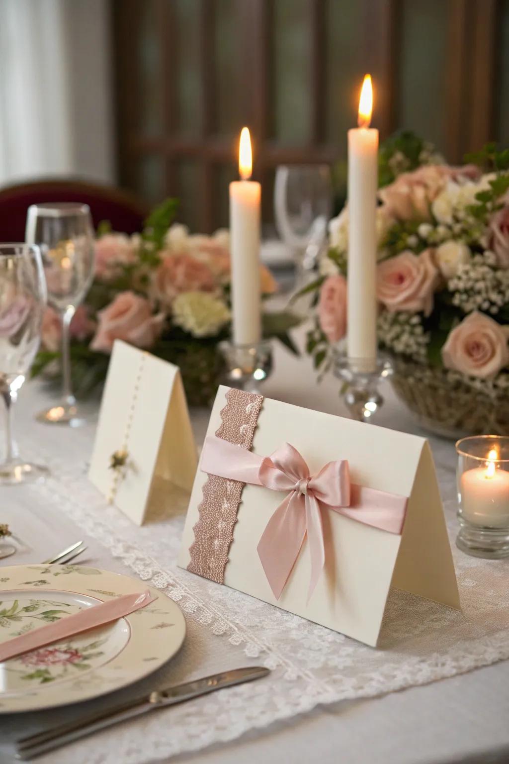 Bands give a romantic flair to your seating cards.