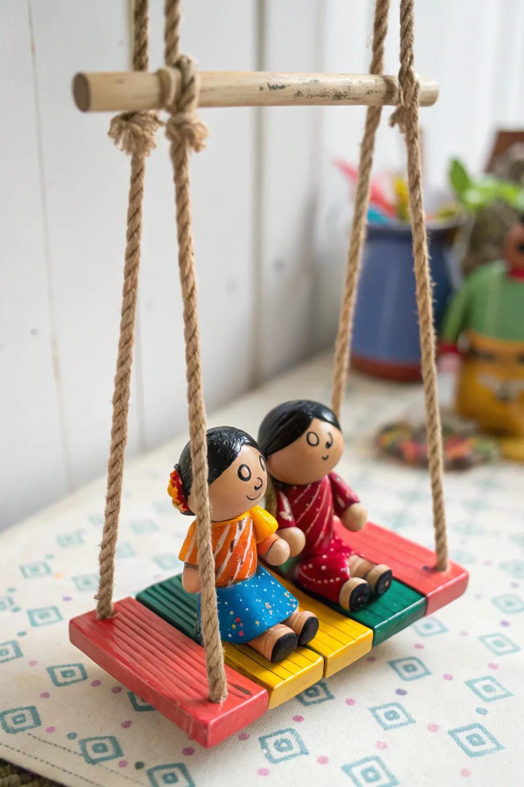 Swinging dolls bring a playful vibe to the Golu display.