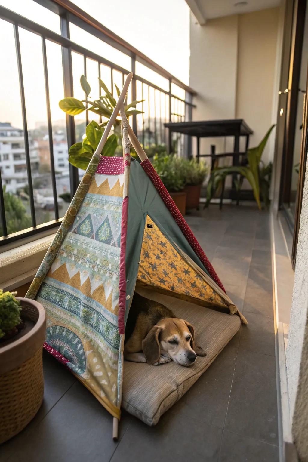 A DIY dog tent provides a comfy retreat for dogs.