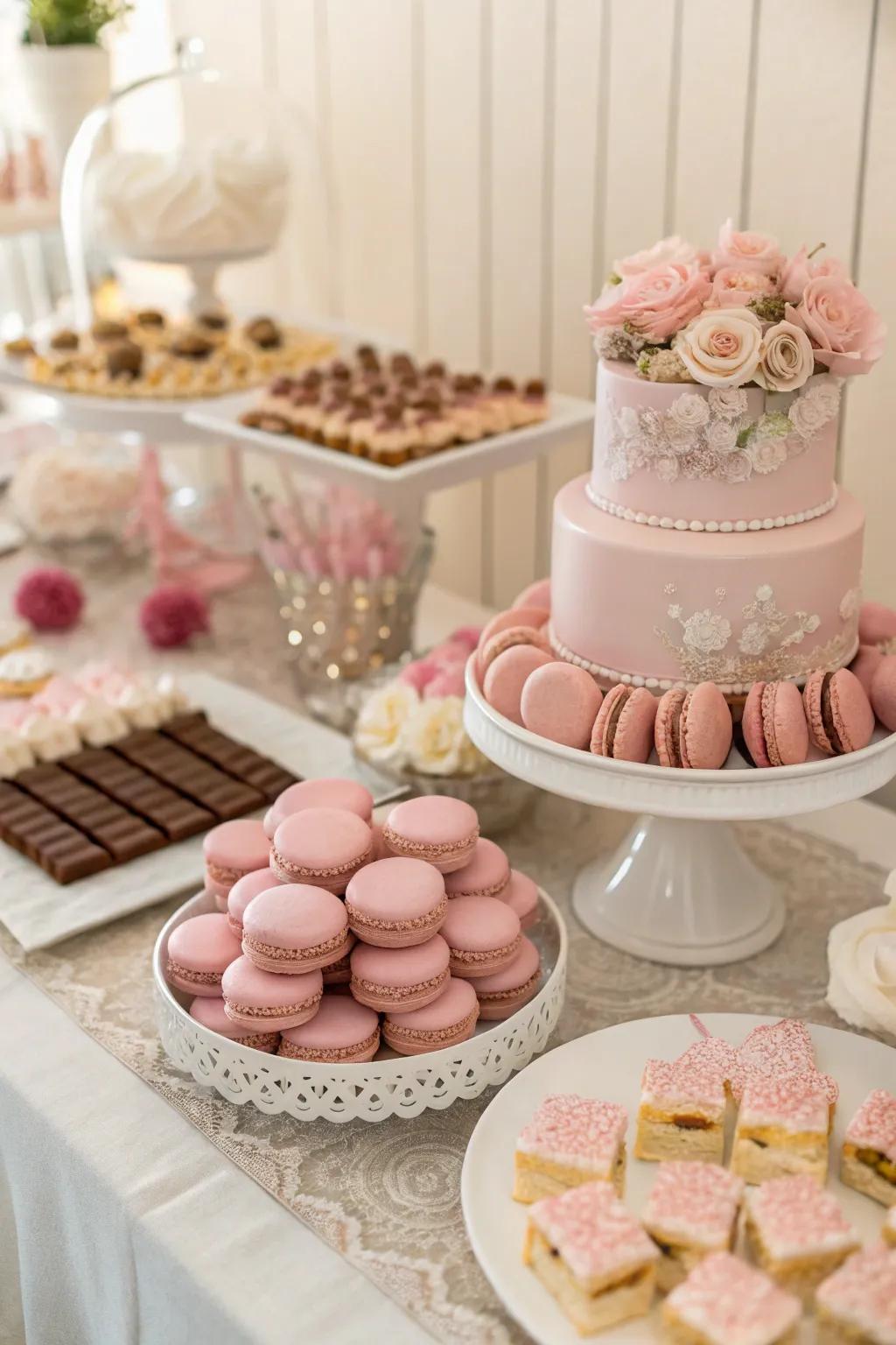 Delightful rose blush confection display.