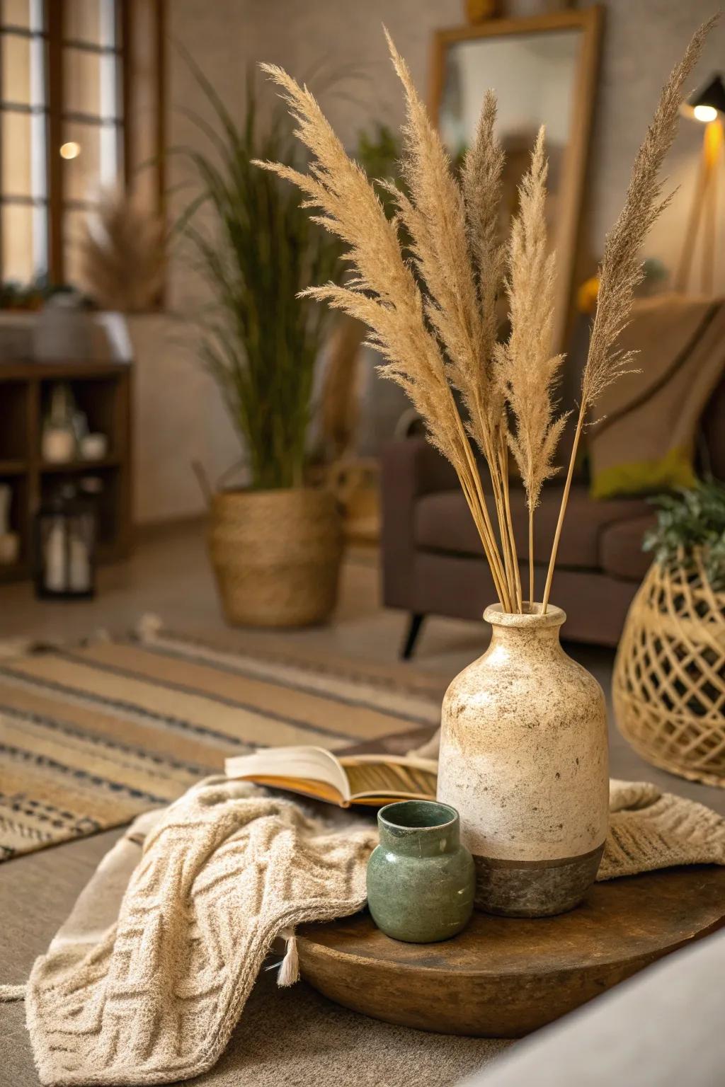 Incorporate natural elegance by using pampas grass in your decor.