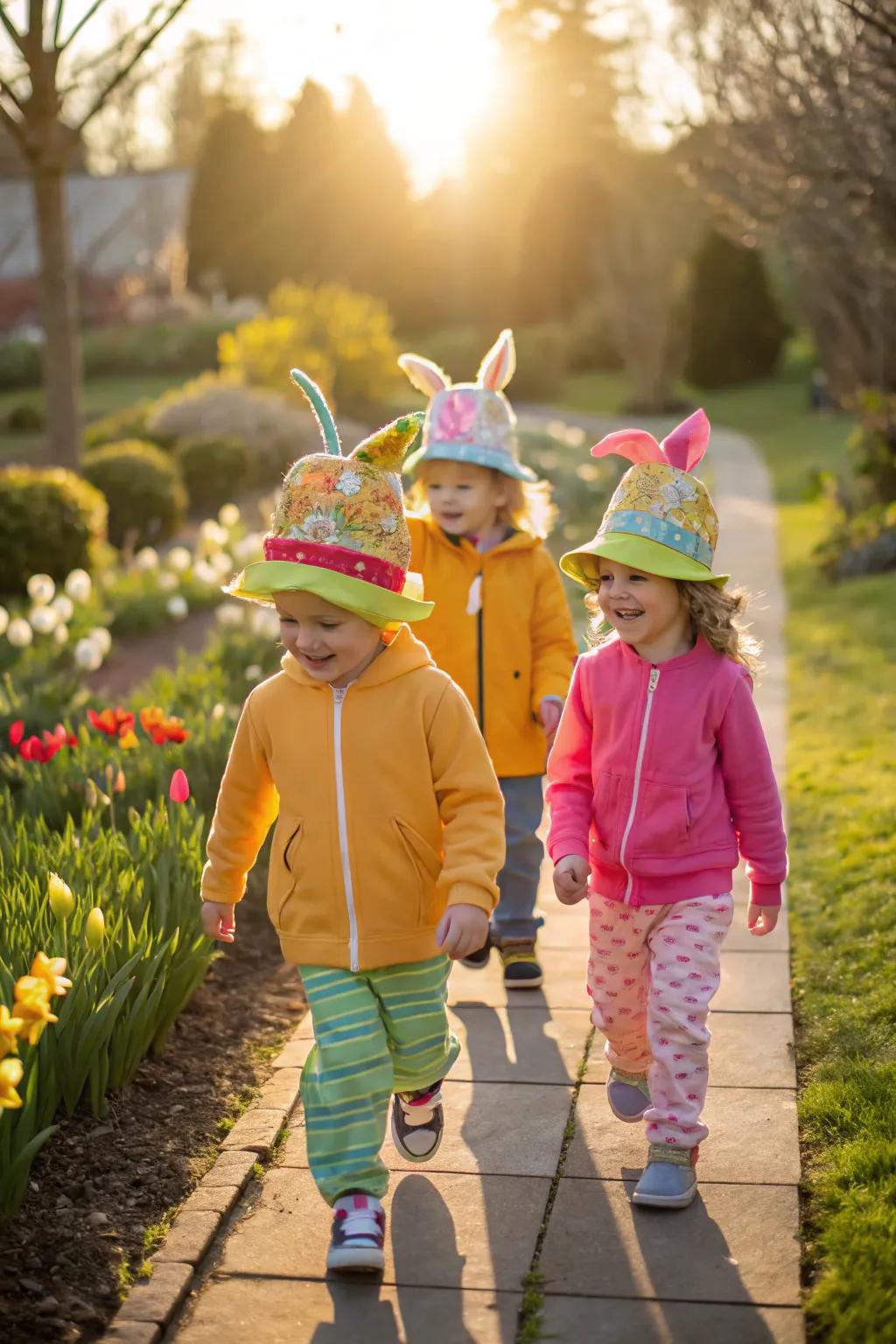 A joyous Easter procession showcasing imaginative bonnets.