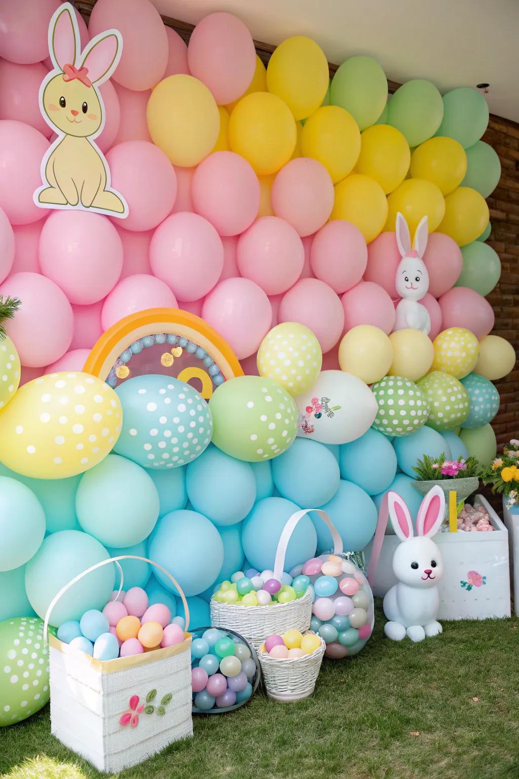 A vibrant balloon background incorporates a cheerful element to Easter pictures.