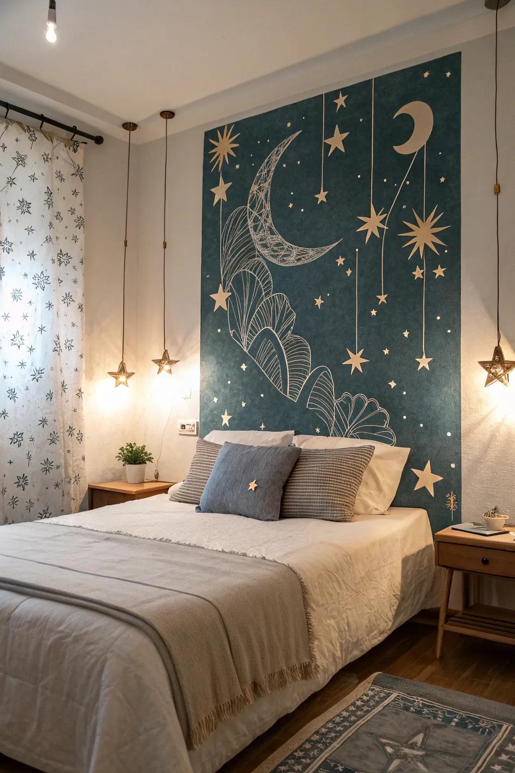 Heavenly patterns introduce the calm of the night sky indoors.