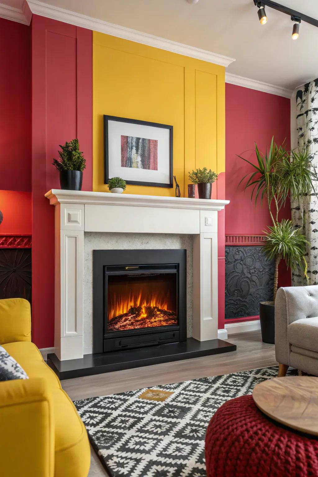 Bold color contrasts make the electric fire feature a vibrant feature.