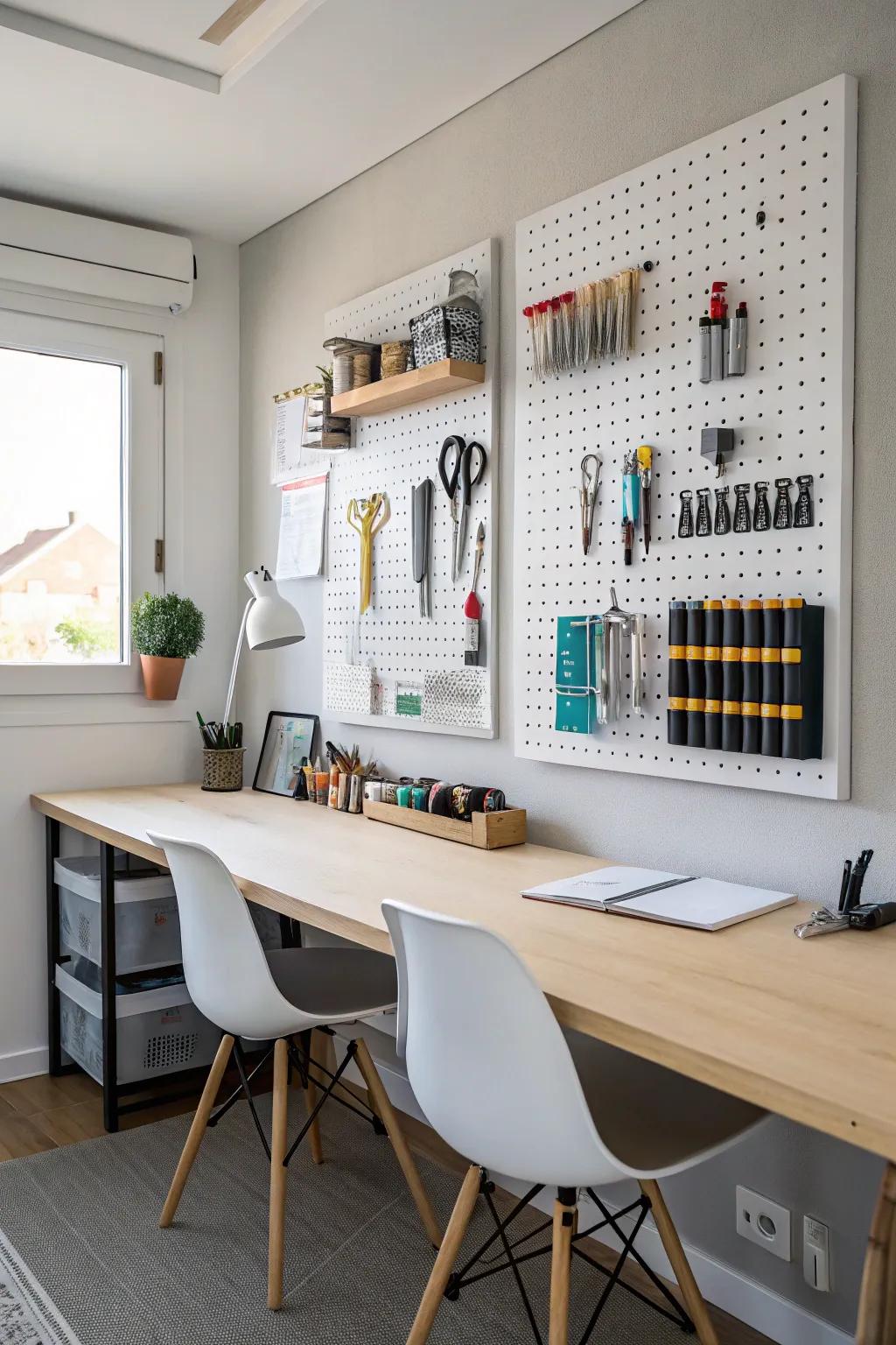 A multi-use pegboard that combines utility with design.