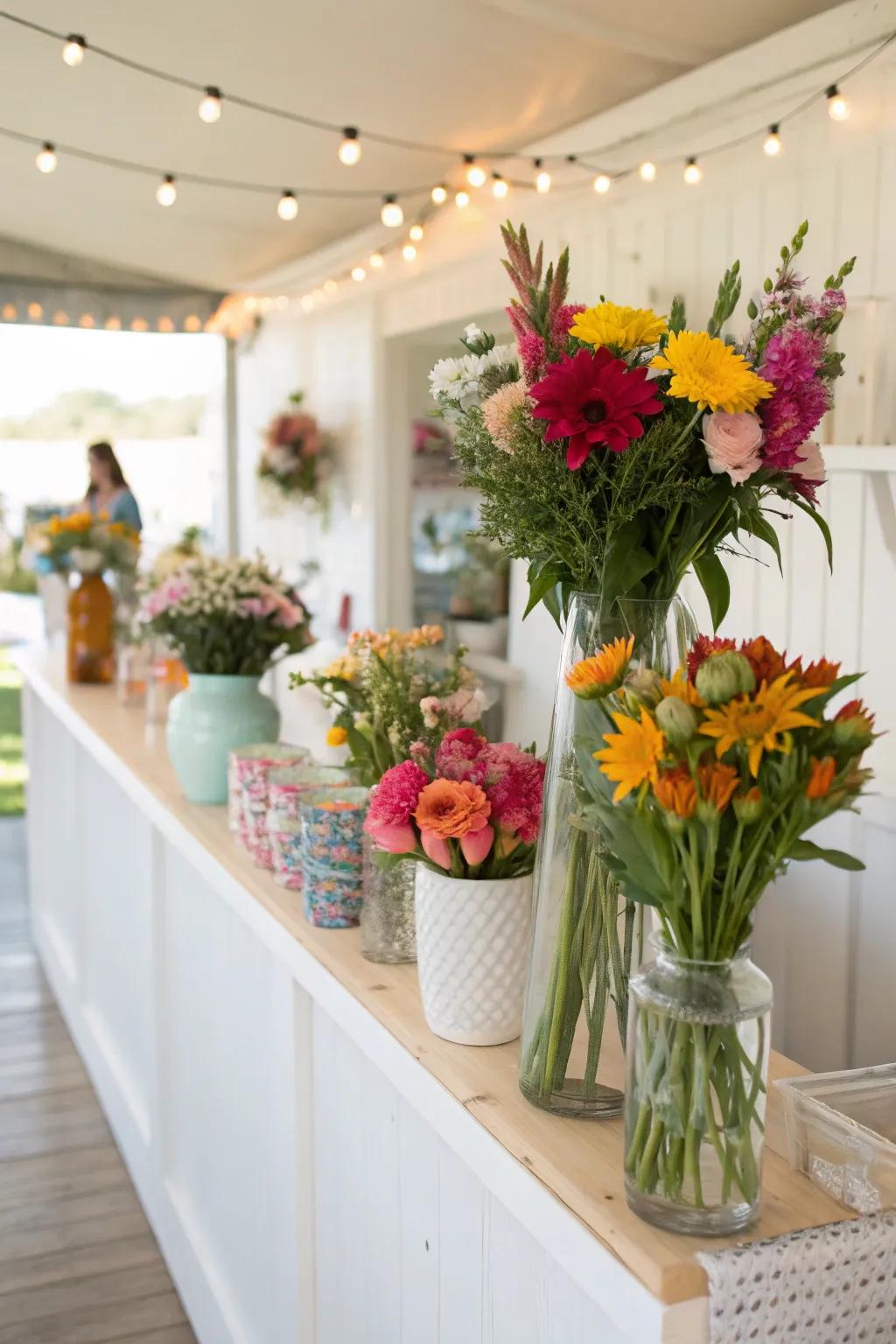 A DIY floral bar presenting attendees with an inventive and enduring souvenir of the brunch.