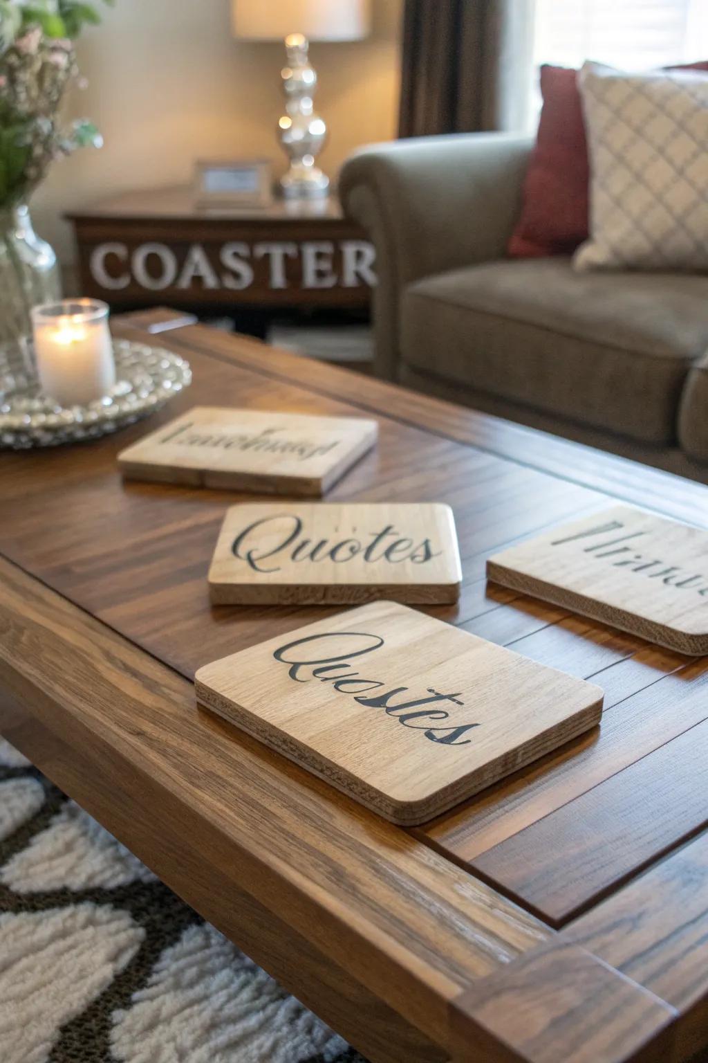 Engraved table protectors add character and fun to your living space.
