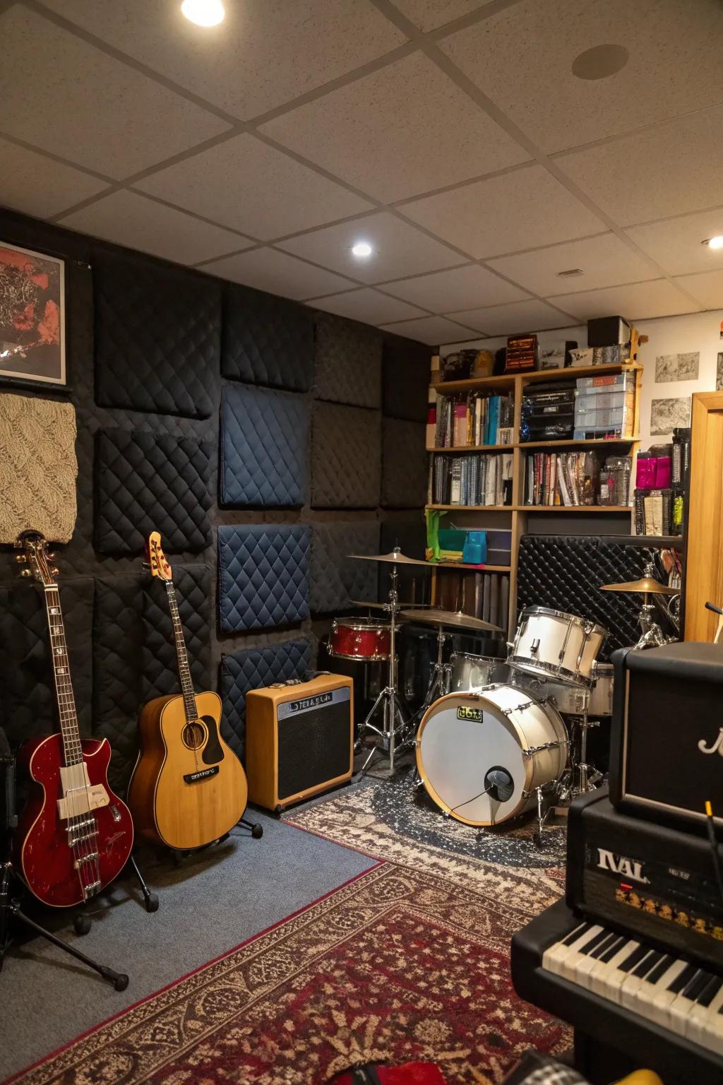 Rock out in style with a basement music area.