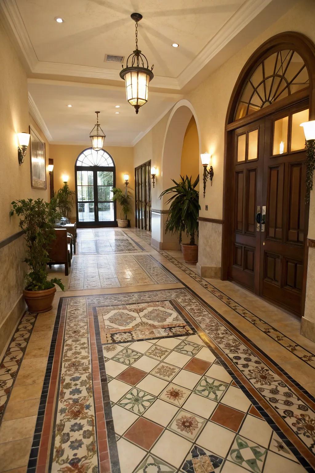 Two-tone flooring adds a contemporary edge to the entryway.