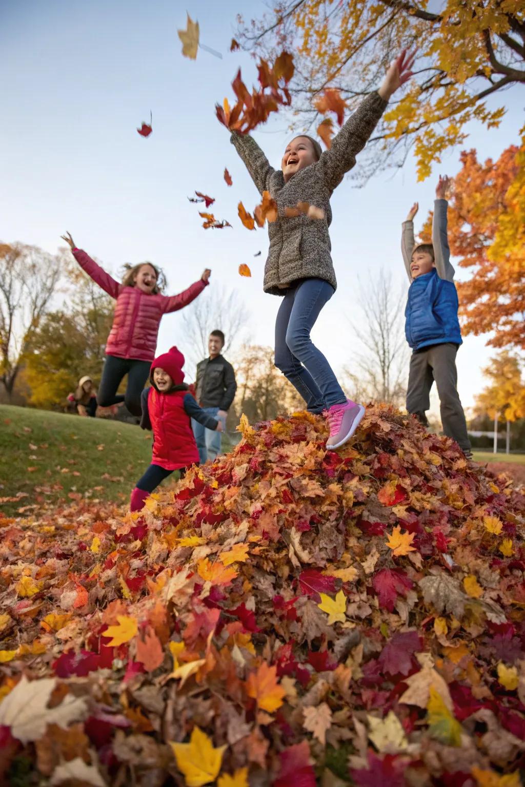 Pure happiness found within a heap of autumn foliage.