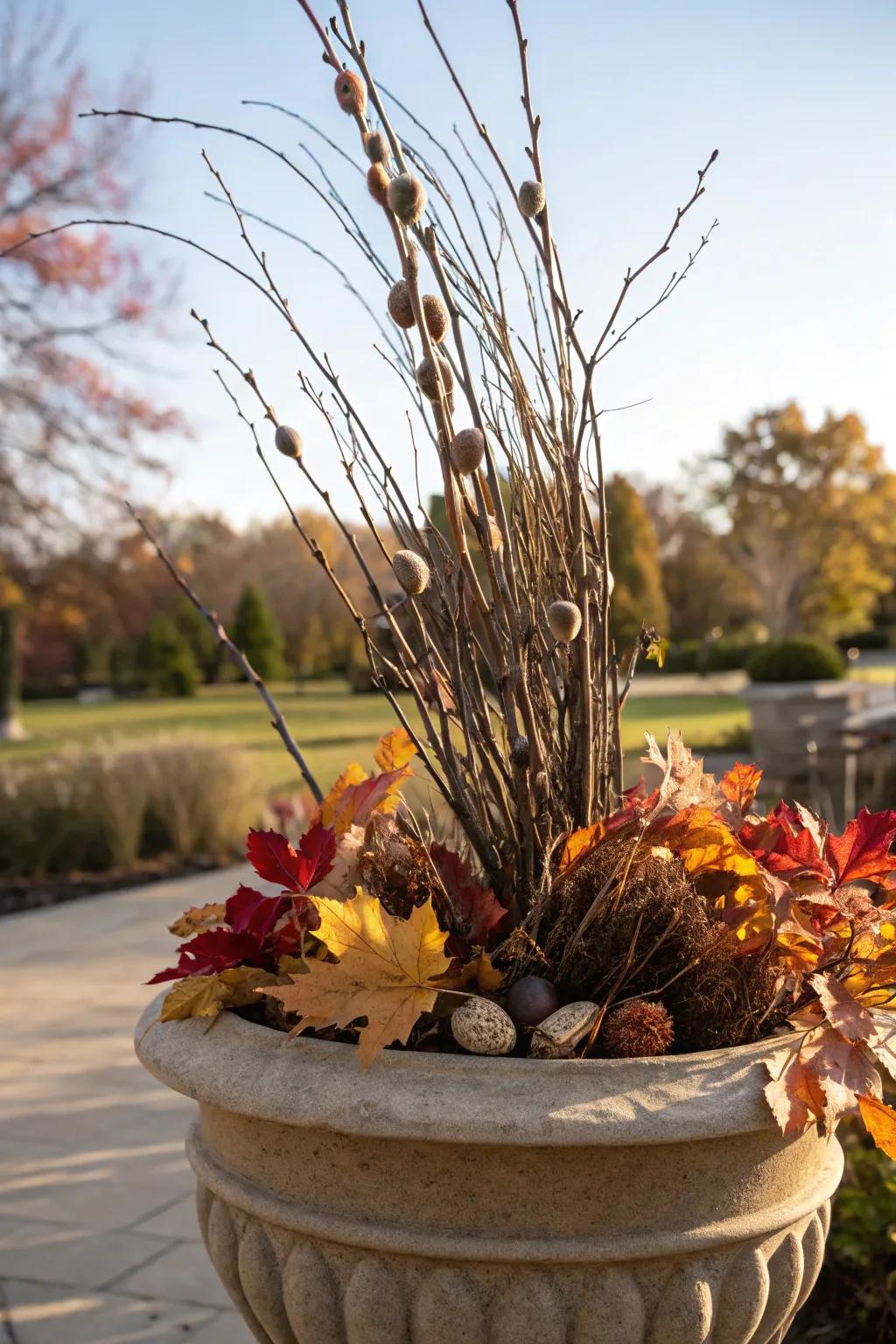 Desiccated elements introduce rustic elegance.