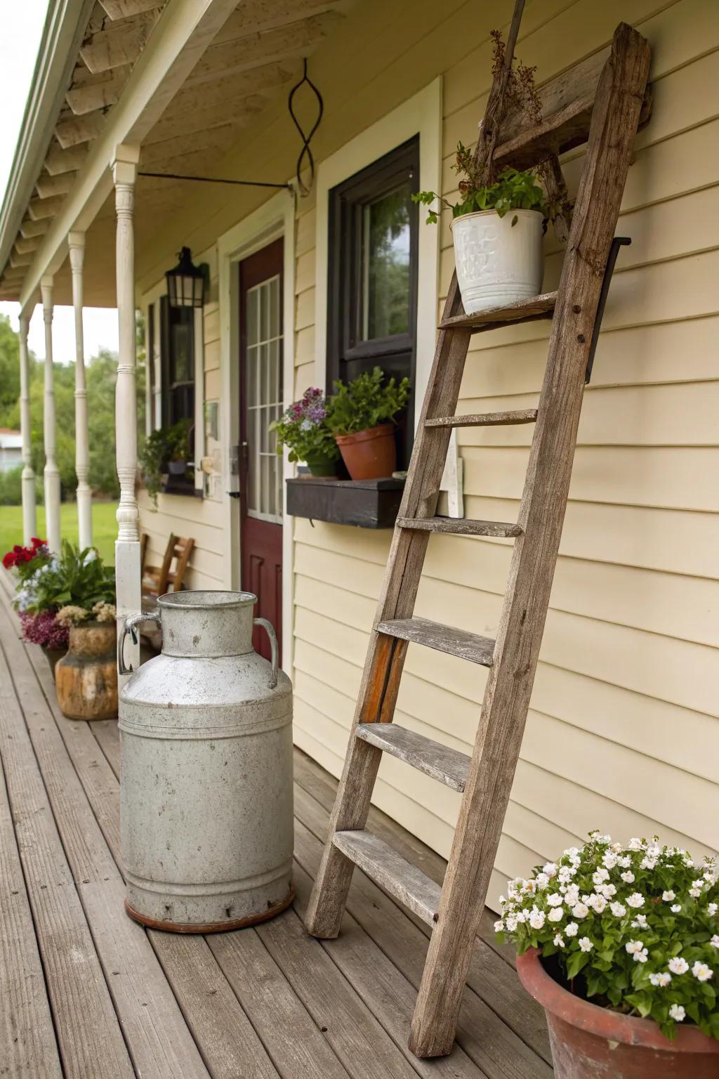 Reused objects such as liquid containers add unique character to your porch.