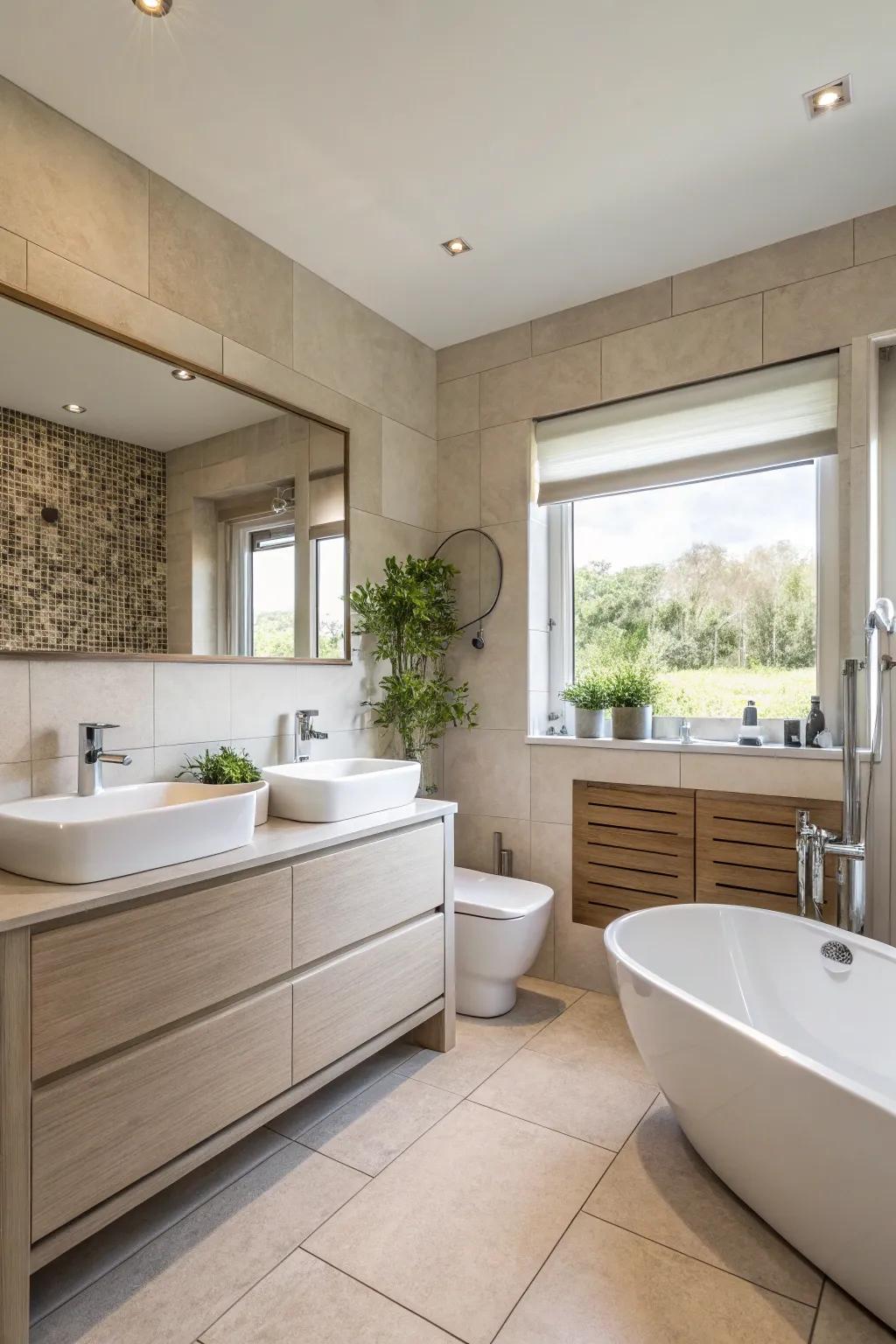Eco-friendly options give the bathroom a long-lasting appeal.