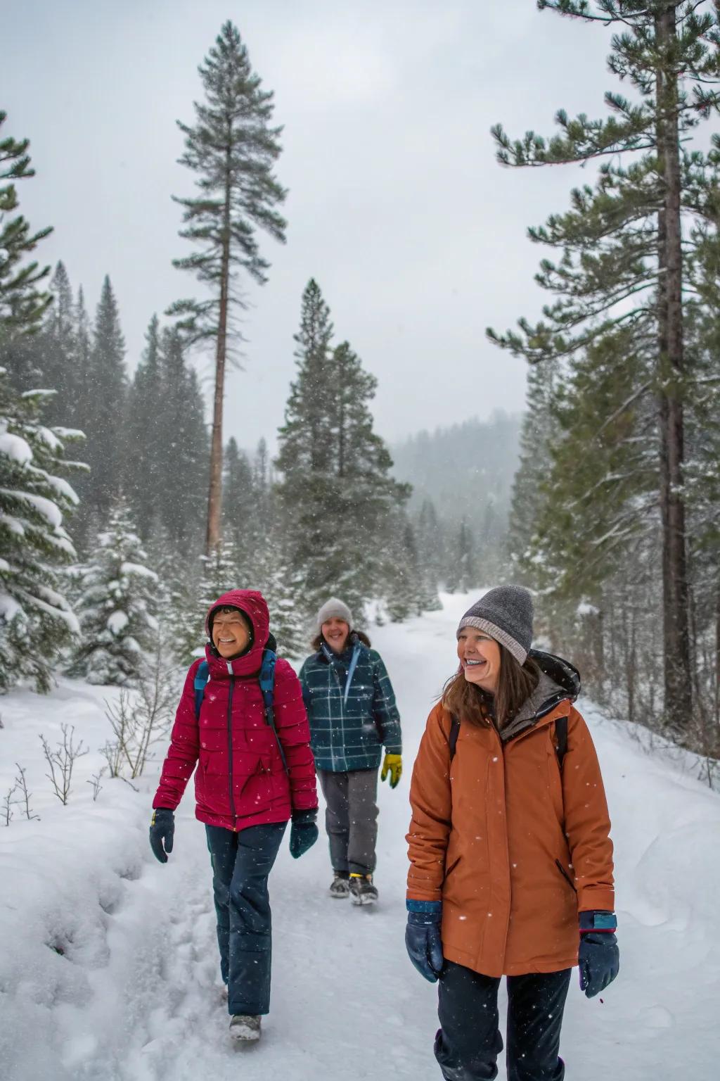 Capture the spirit of adventure with a family hike set in a winter wonderland.