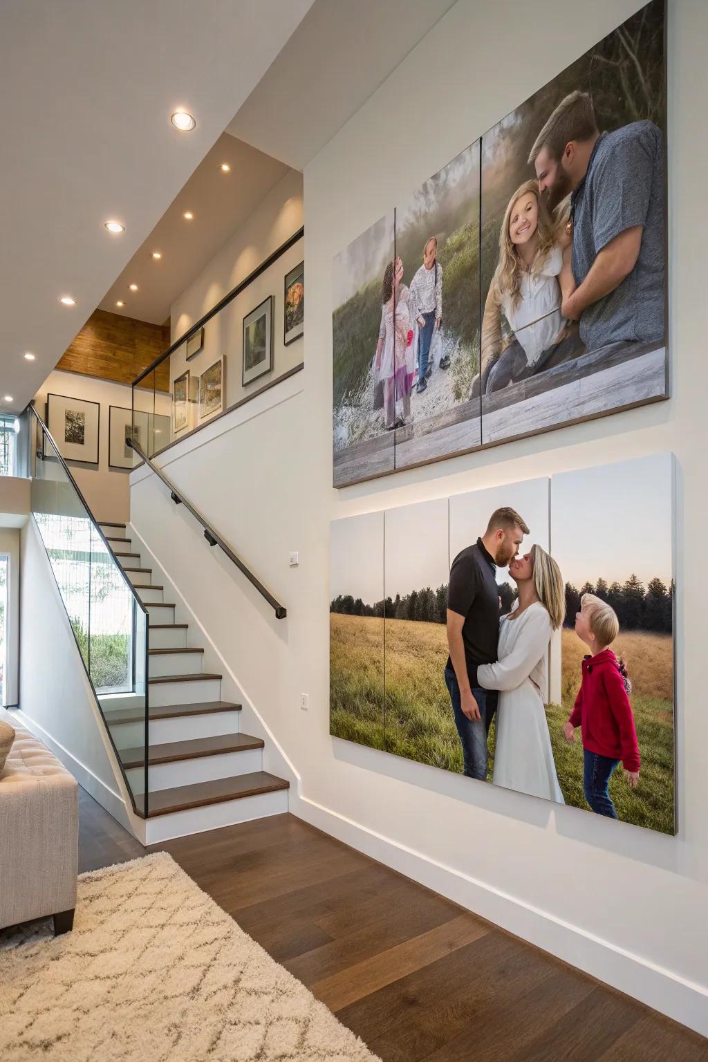 Striking canvas prints creating a modern focal point on the family wall.