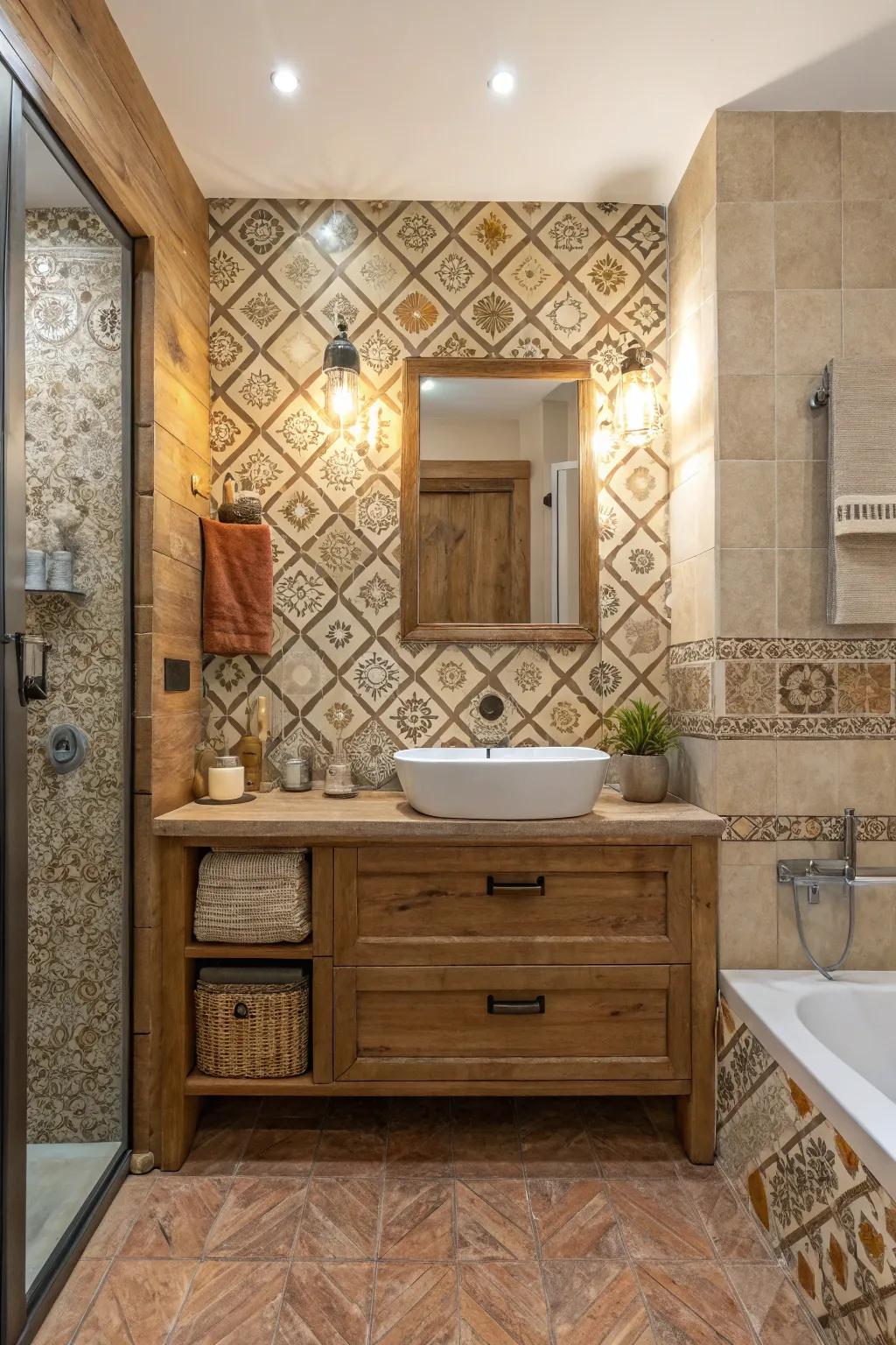 Country tile patterns make a unique look.