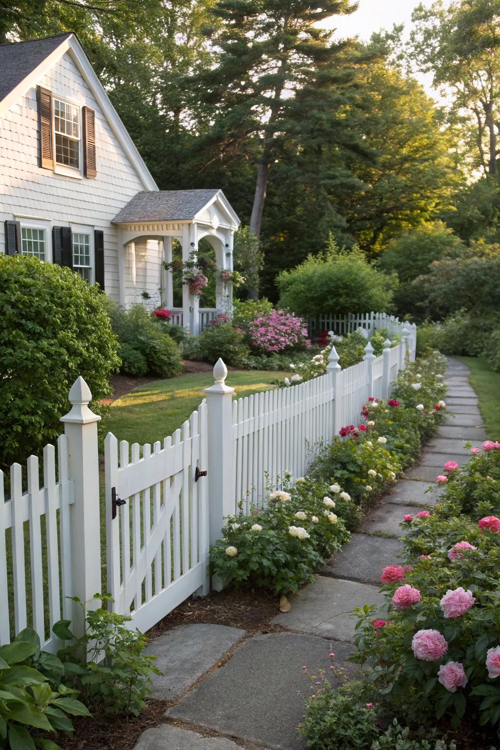 A traditional white picket fence never loses its appeal.