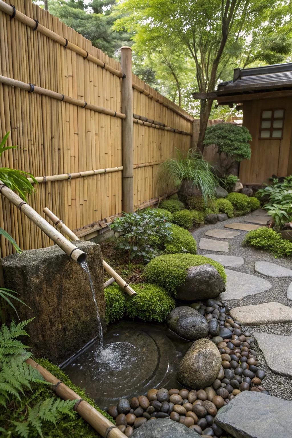 Bamboo partitioning introduces a serene, exotic touch.