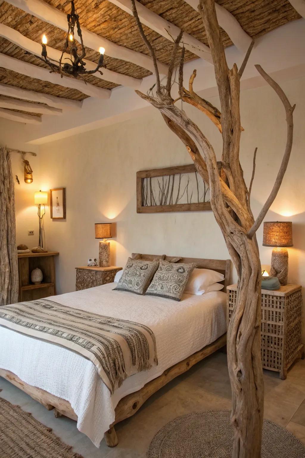 Driftwood accents carry a fragment of the ocean's natural splendor indoors.