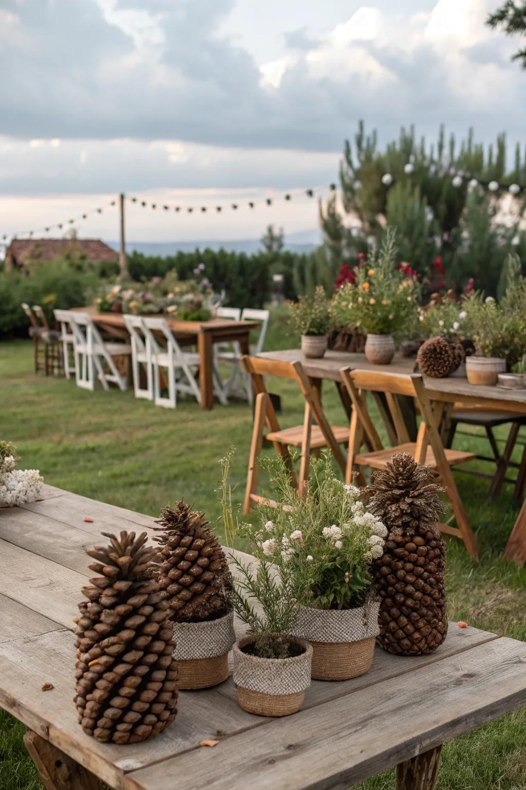 Cone scales serving as unique and organic vases.