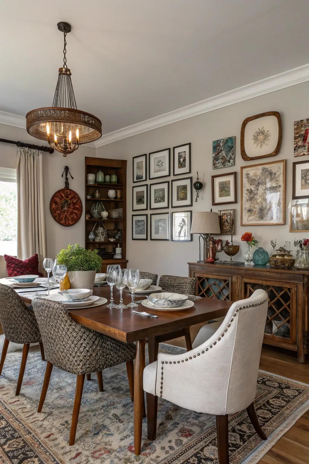 An eclectic combination of aesthetics results in a dining space brimming with personality.