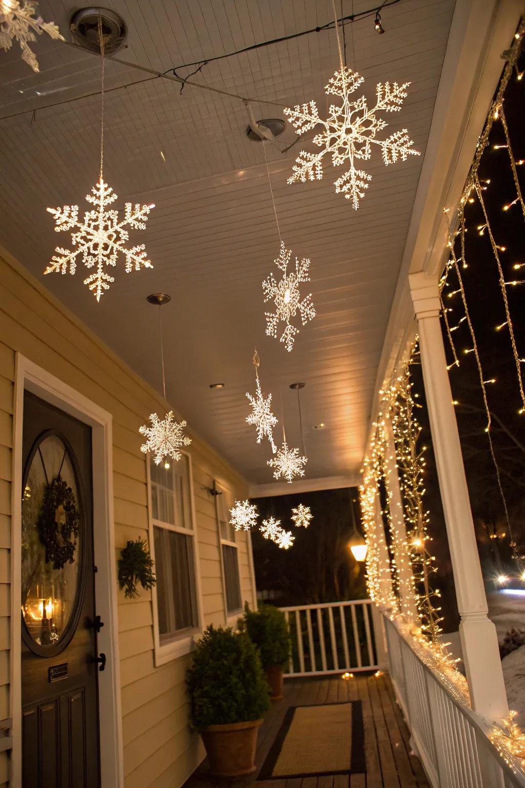 Ice crystal ornaments turn your porch into a winter wonderland.