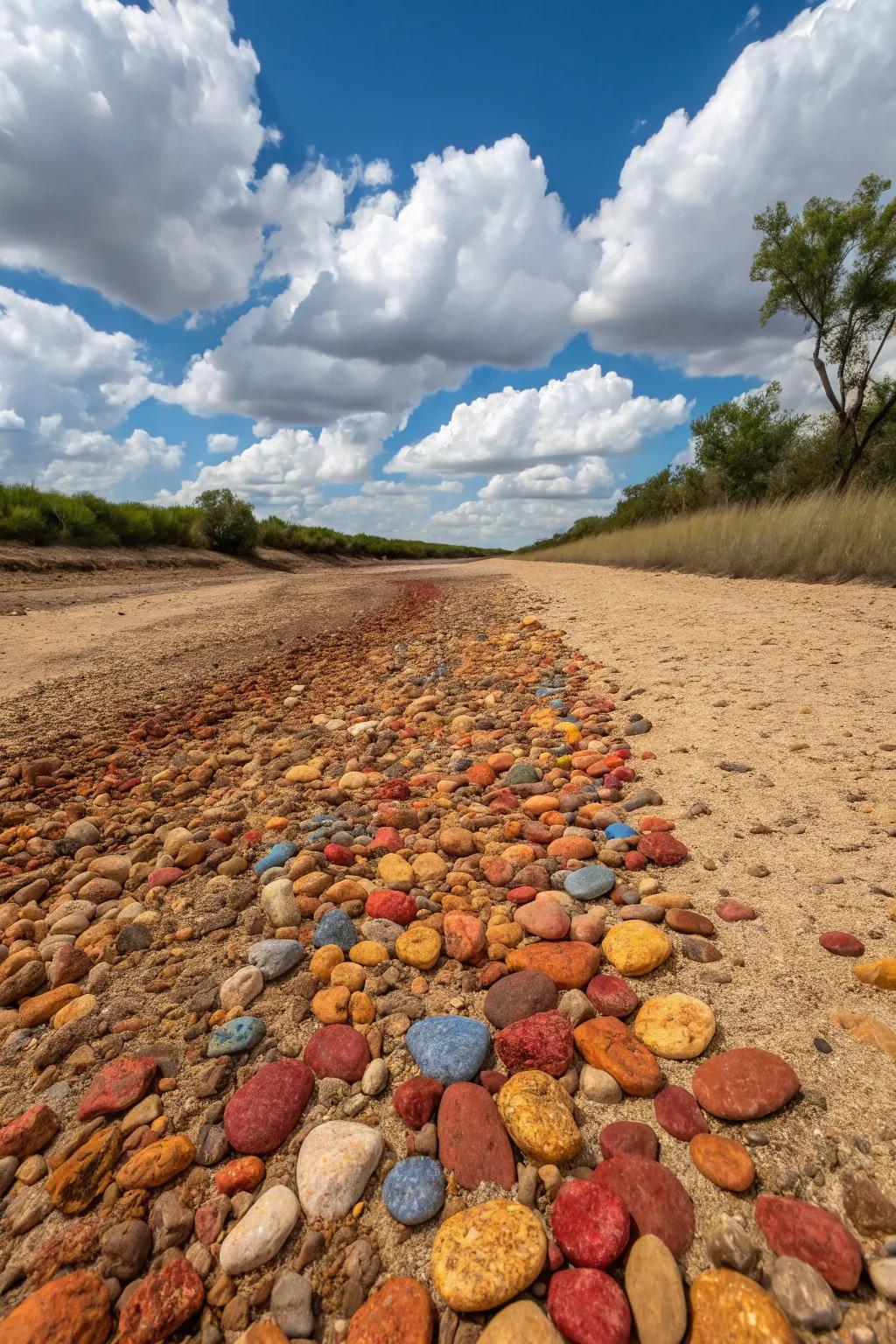 Multi-colored stones inject a spirited and vibrant accent to your streambed.