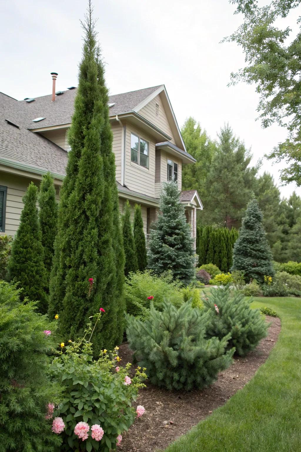 Base plantings accentuate the home's architecture.