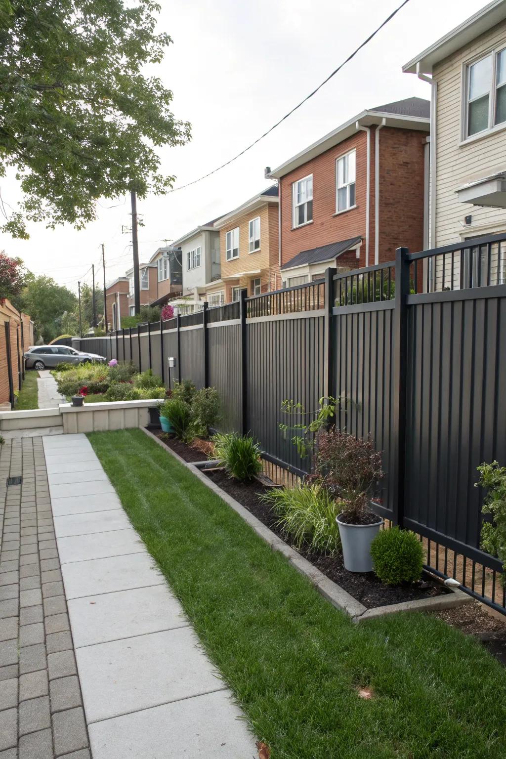 Metal panel fences present a streamlined, industrial appearance.