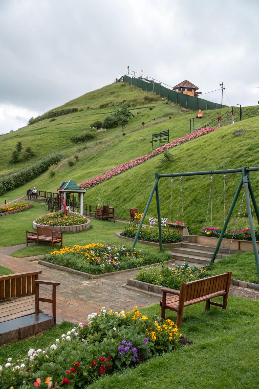 Multi-use areas maximize the utility of your sloped yard.