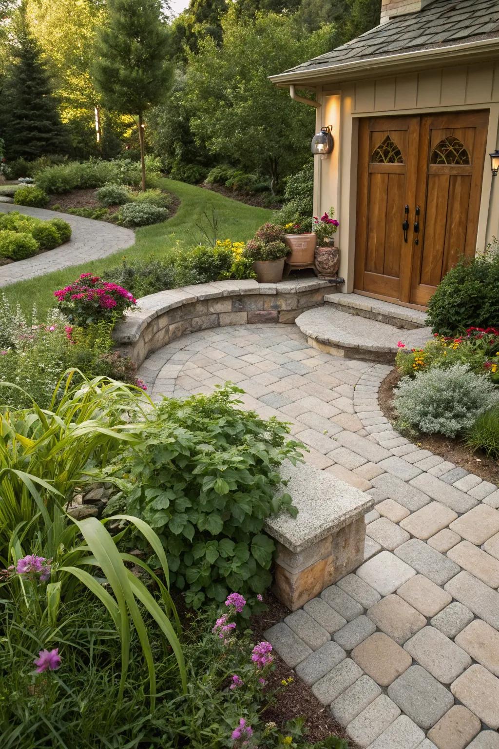 Paver seating areas encourage relaxation.