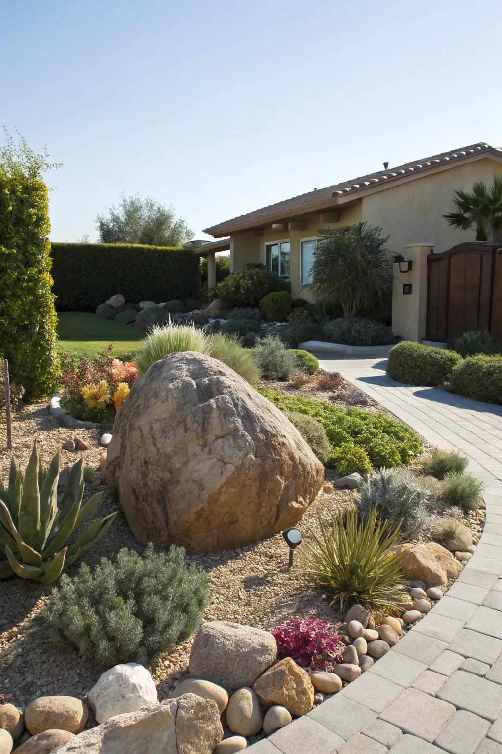 A striking focal point that anchors the water-wise design.