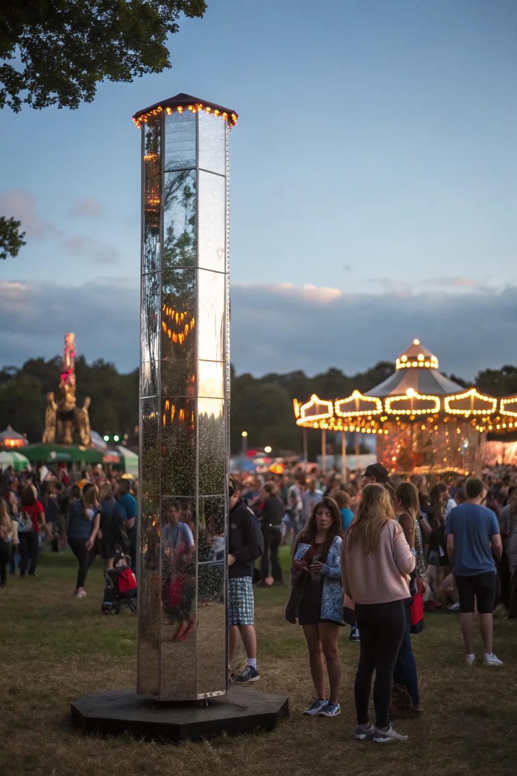 <strong><em>Reflective totems add a magical and interactive element to festivals</em></strong>.&rdquo; loading=&rdquo;lazy&rdquo; class=&rdquo;pimg&rdquo;>
	</picture><figcaption><strong><em>Reflective totems add a magical and interactive element to festivals</em></strong>.</figcaption></figure>
<p>A totem that has a reflective surface or glass adds some magic and mystery. I did this using a disco ball look, and it got everyone dancing.</p>
<h3>A few helpful options:</h3>
<ul class=