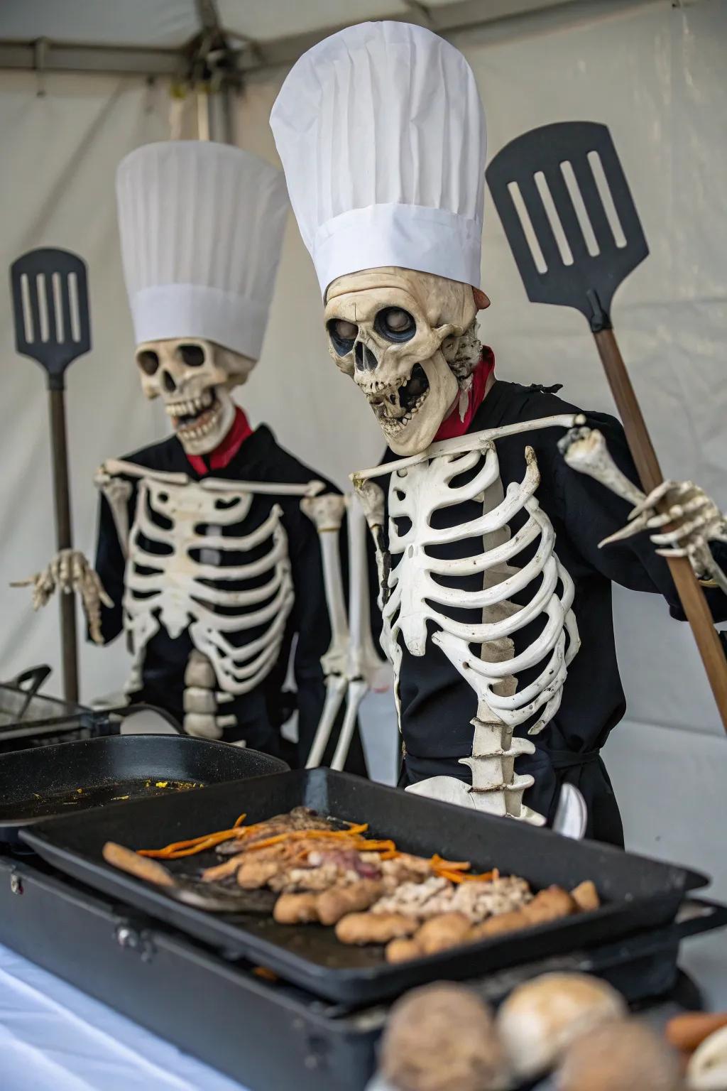 Skeletons mastering the hibachi grill.