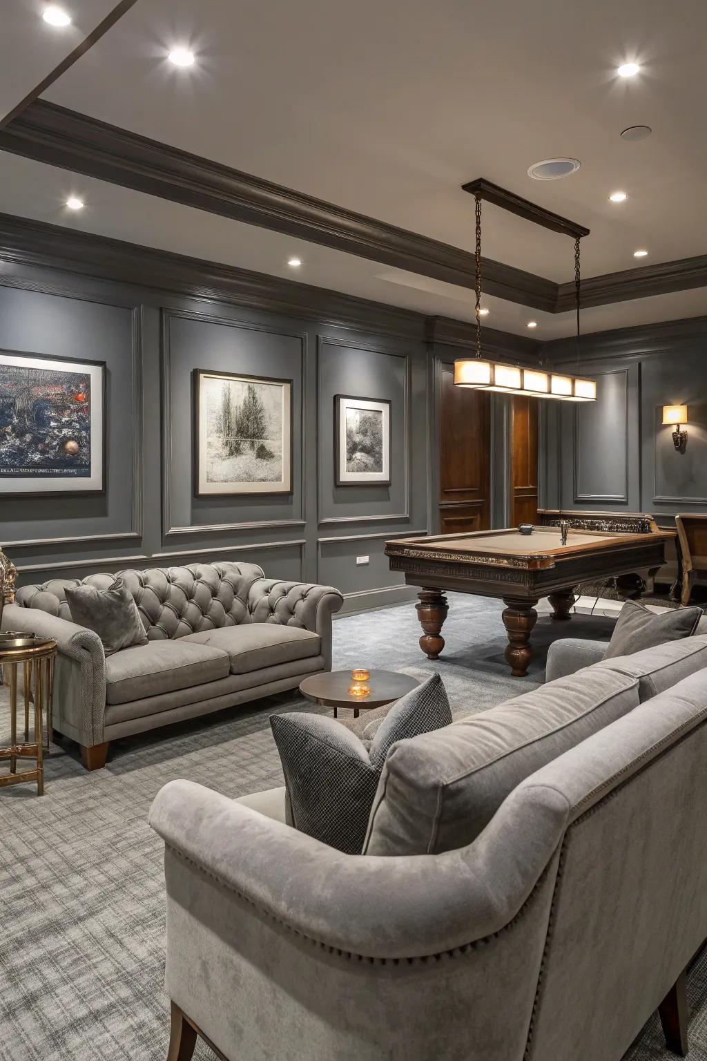 Gray tones provide a sophisticated and versatile backdrop.