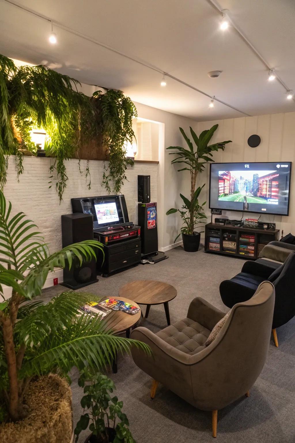 Artificial greenery bring a touch of nature to your gaming room.