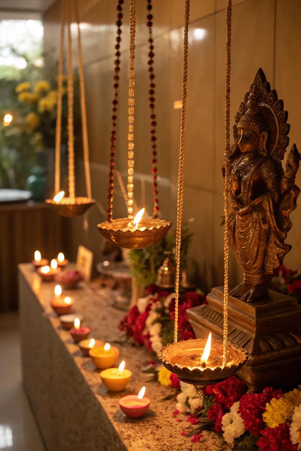 Elaborate lights illuminating the Ganpati celebration.