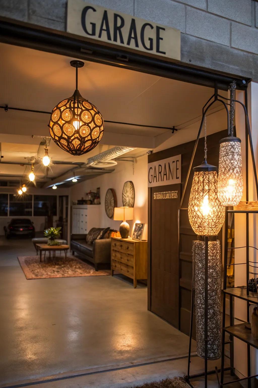 Creative illumination fixtures introduce flair and functionality.