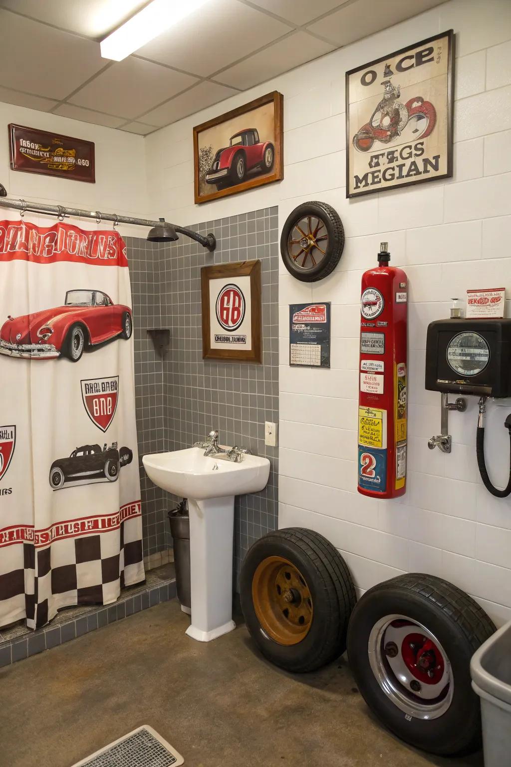 Automotive-themed embellishments offer a fun nod to your garage's roots.