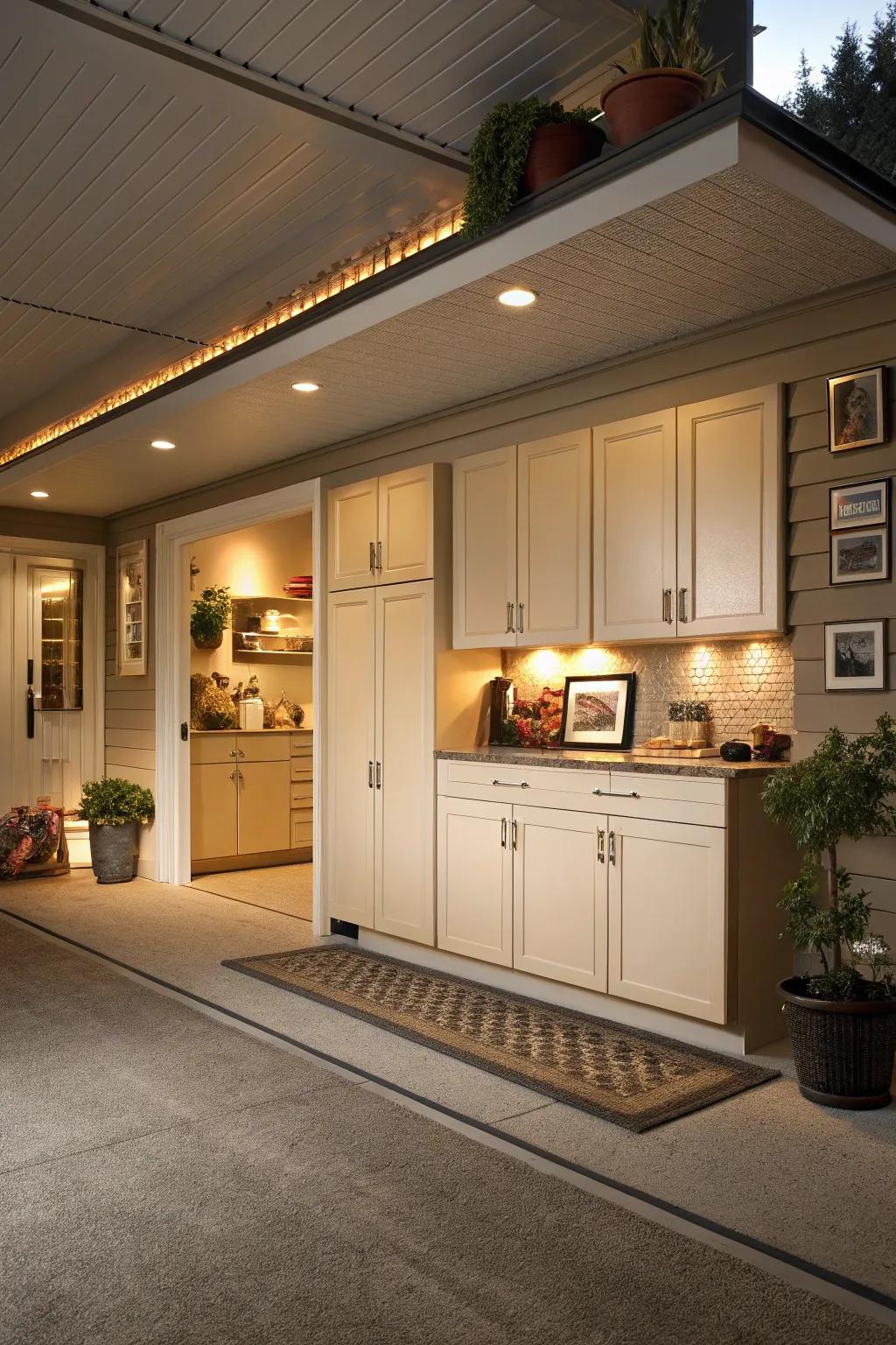 Fawn cabinets offer a warm, neutral foundation.