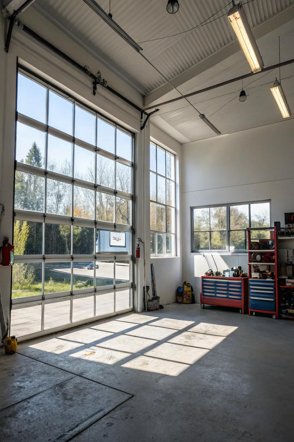 A well-ventilated garage area with thoughtfully placed windows.