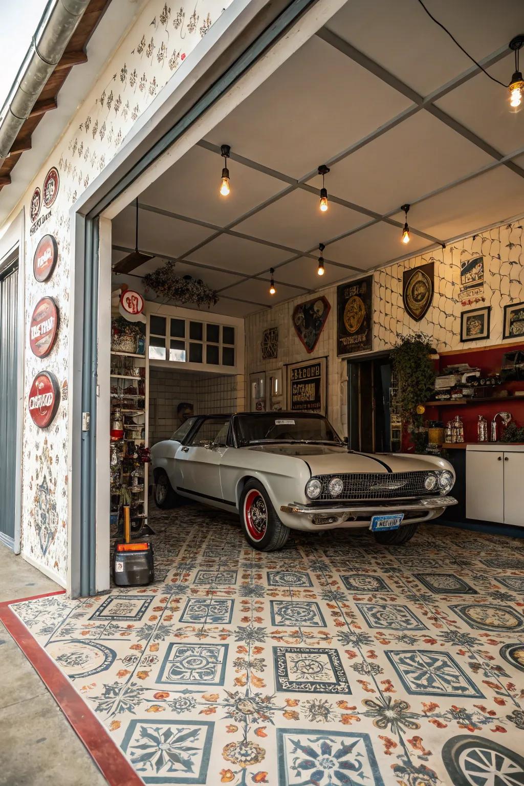 Vintage-inspired tiles add retro charm to your garage.