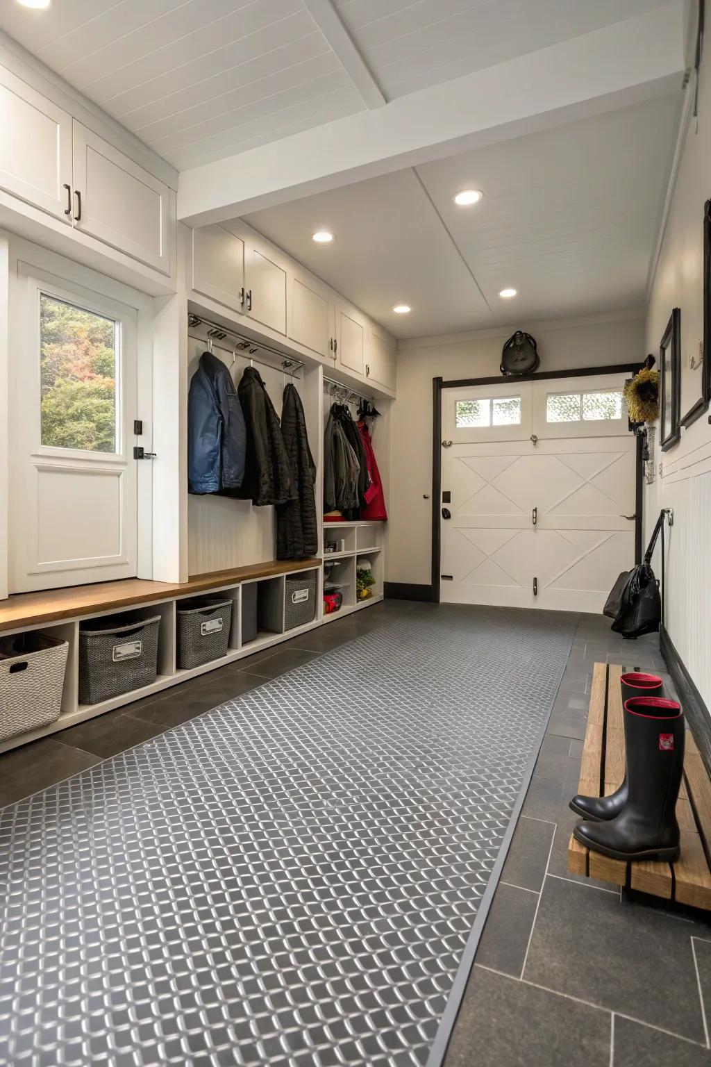 Tough flooring is vital for a mudroom that endures heavy use.