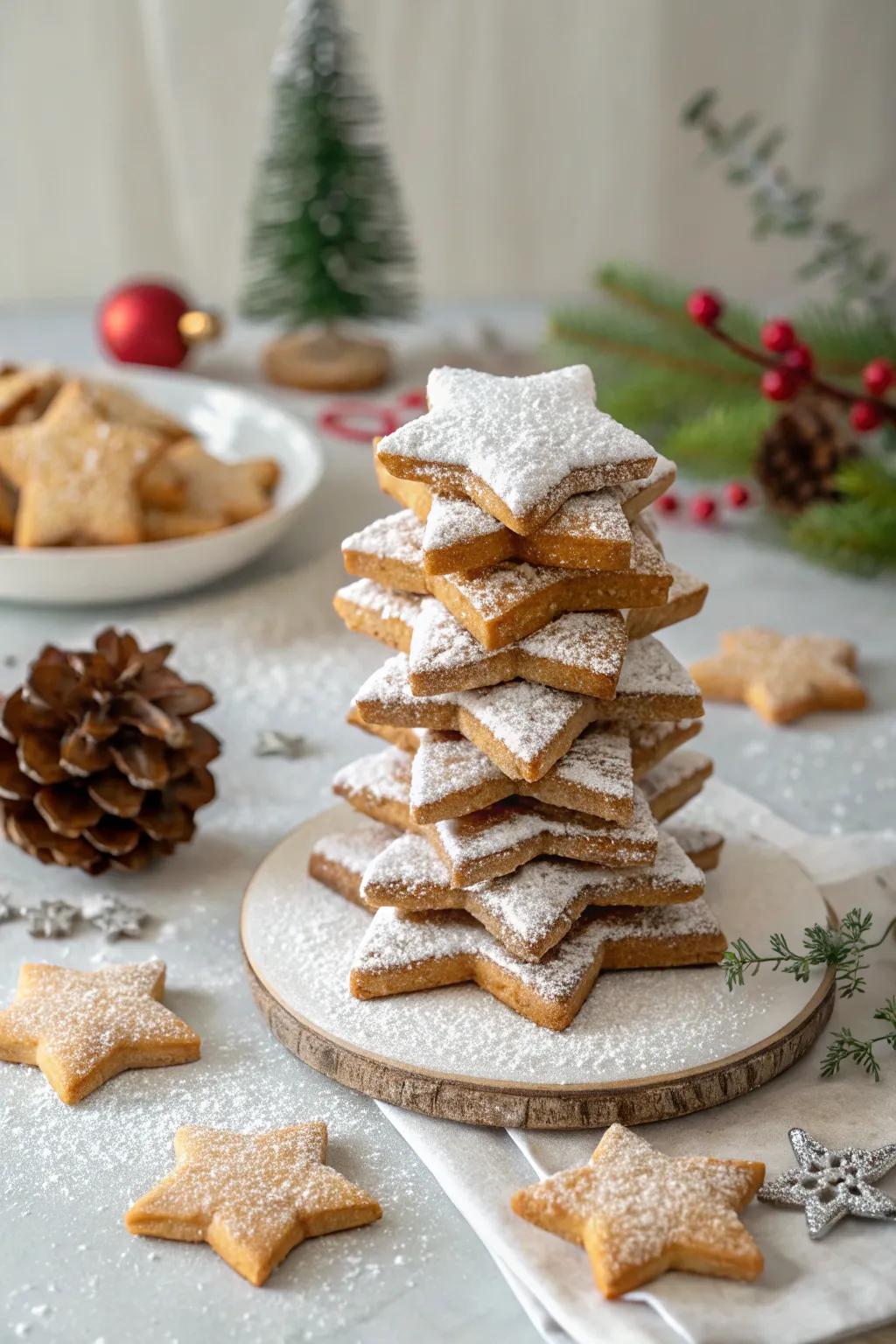 A towering gingerbread star centerpiece.