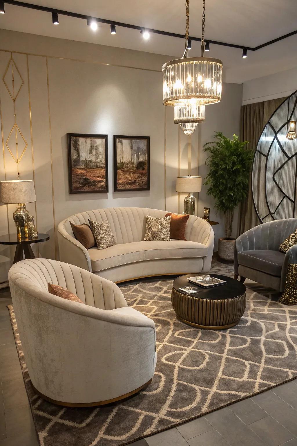 A relaxed living area with curvy furnishings enhancing style.