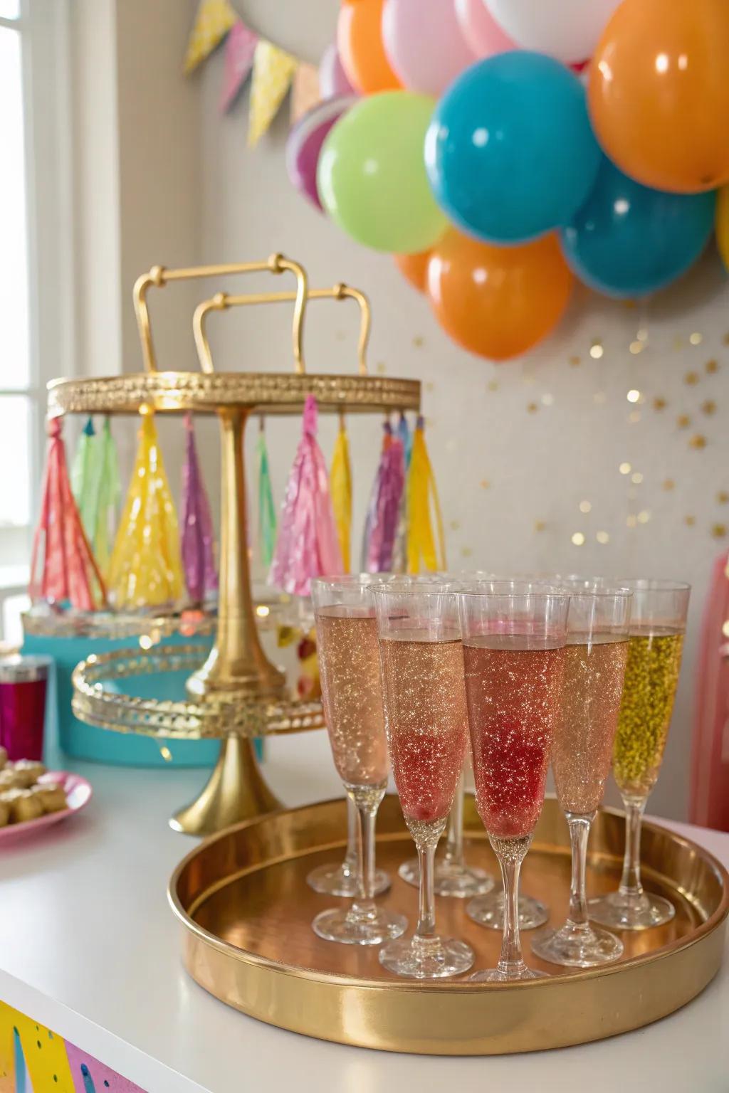 Gold-themed drink station for a sophisticated touch.