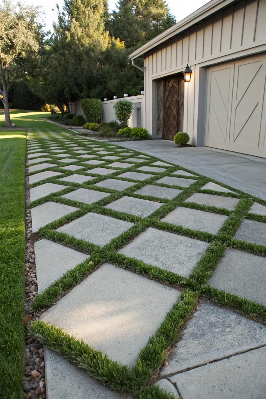 Diagonal layouts of grass create a dynamic twist.