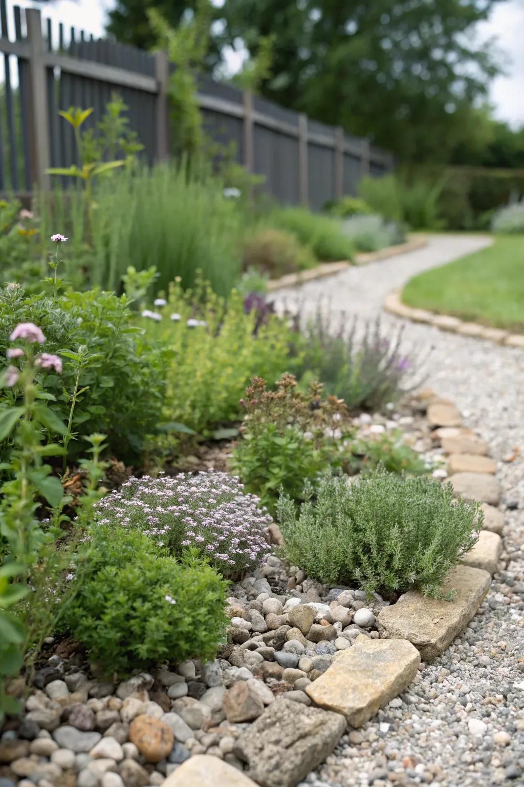 A fragrant herb stone flower bed