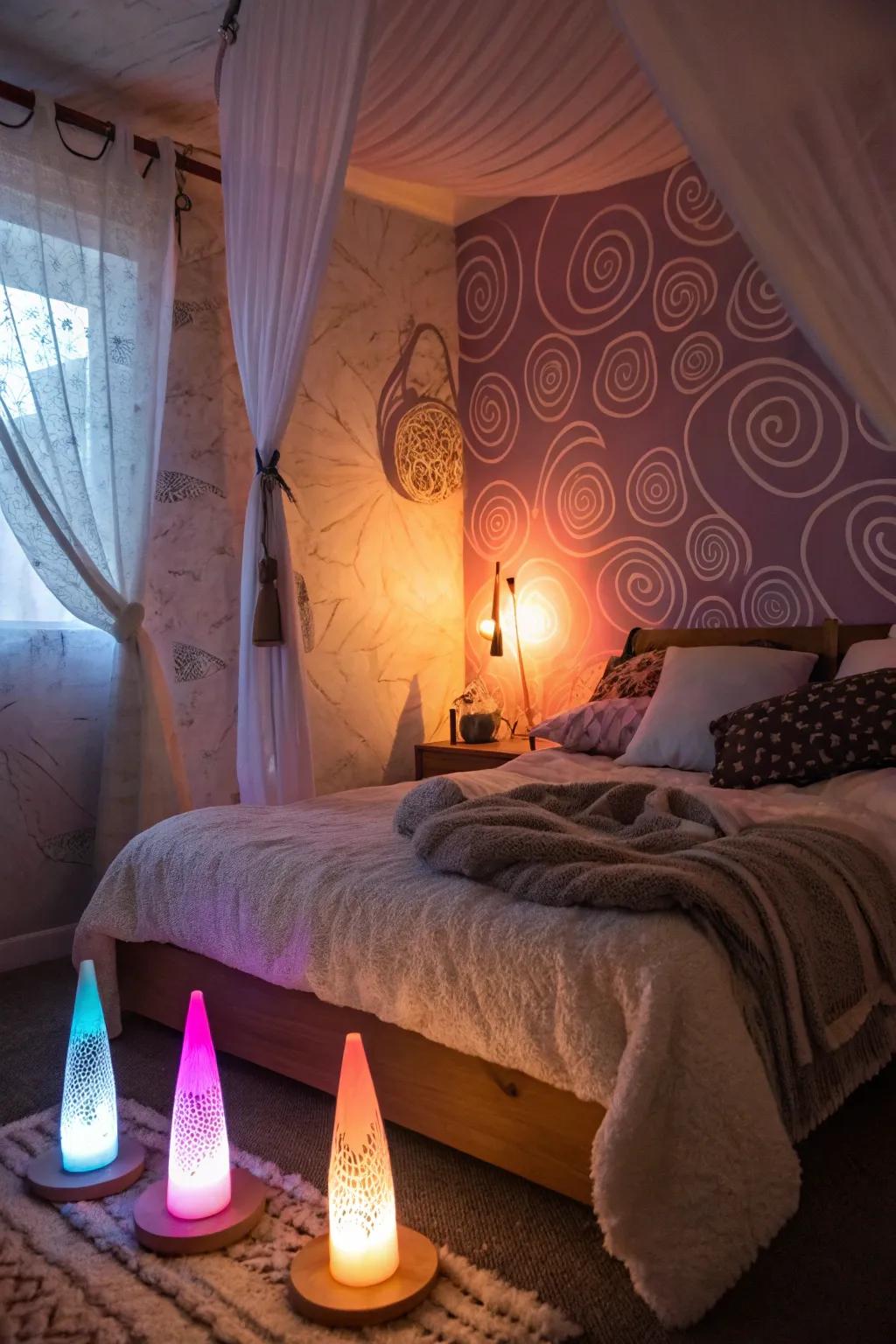 Aura lamps and ambient lighting are a nod to the groovy era.